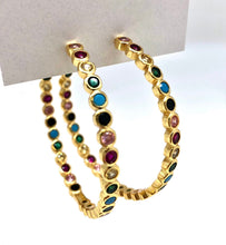 Load image into Gallery viewer, Gold Hoop Colorful Gem Earrings
