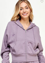 Load image into Gallery viewer, Zip Front Cropped Hoodie with Star Embroidery
