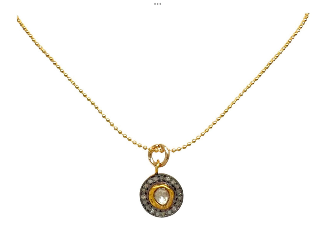 Gold Bead Chain with Pave Dot Pendant