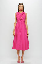 Load image into Gallery viewer, Hot Pink Midi Dress with Tie Front Detail
