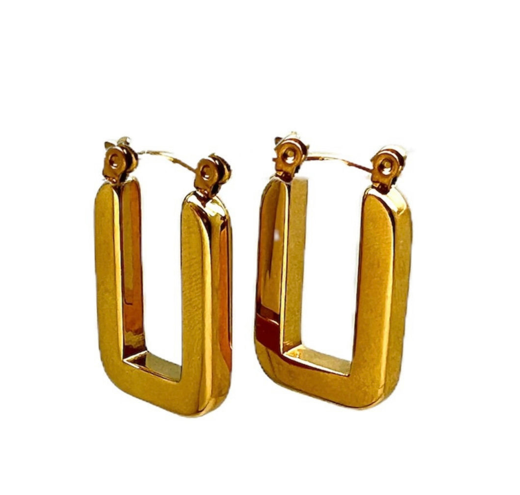 Gold Rectangle Hoop Earring