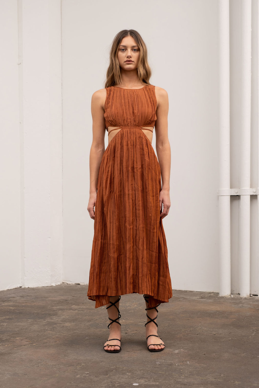 Pleated Maxi Dress with Side Cut Outs