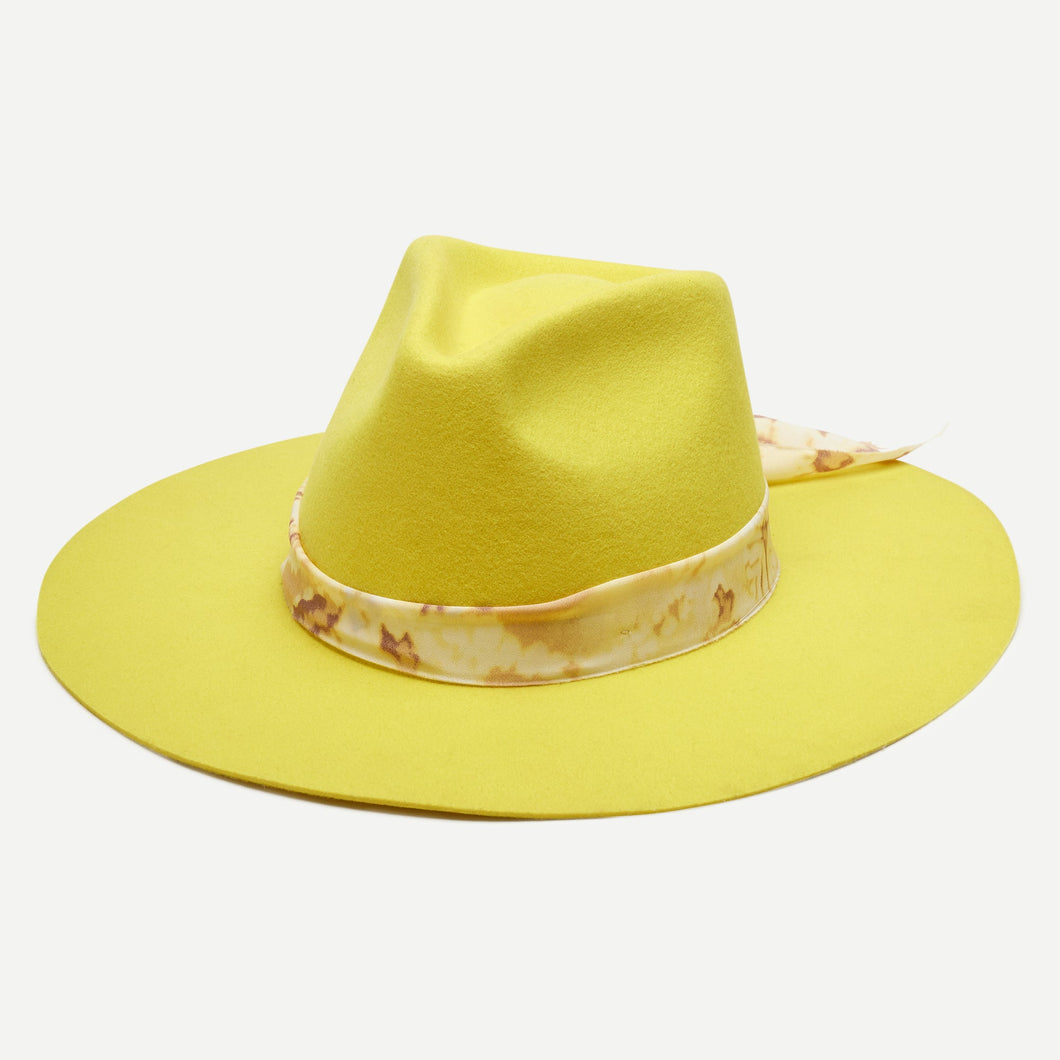 Bright Yellow Felt Hat with Scarf