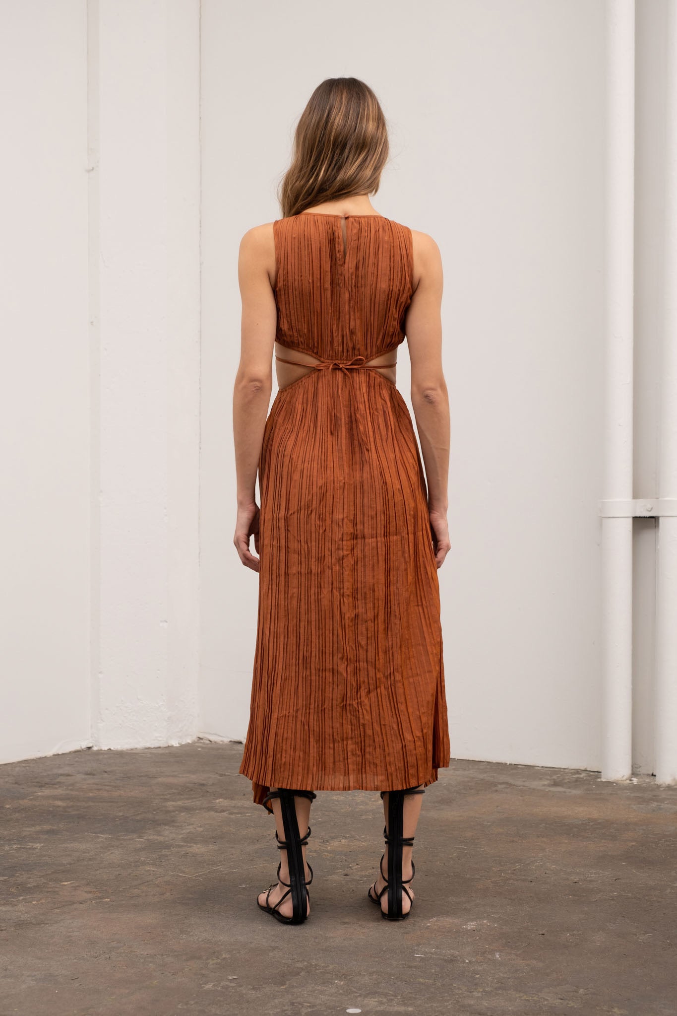 Pleated Maxi Dress with Side Cut Outs TRIO Pleated Maxi Dress with Side Cut Outs TRIO