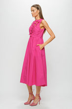 Load image into Gallery viewer, Hot Pink Midi Dress with Tie Front Detail
