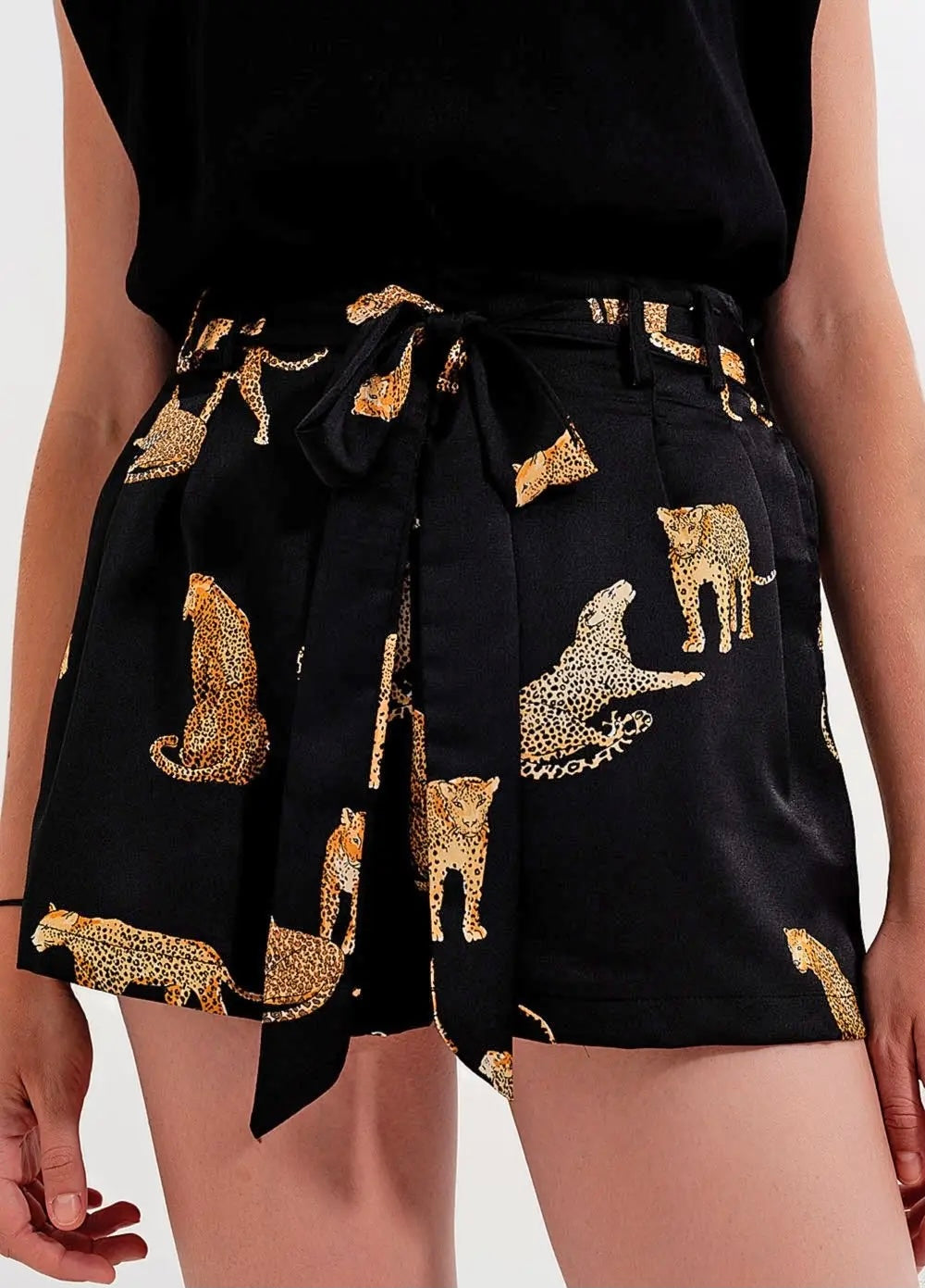 Tie Waist Cheetah Print Shorts