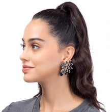 Load image into Gallery viewer, Navy Beaded Feather Post Earrings
