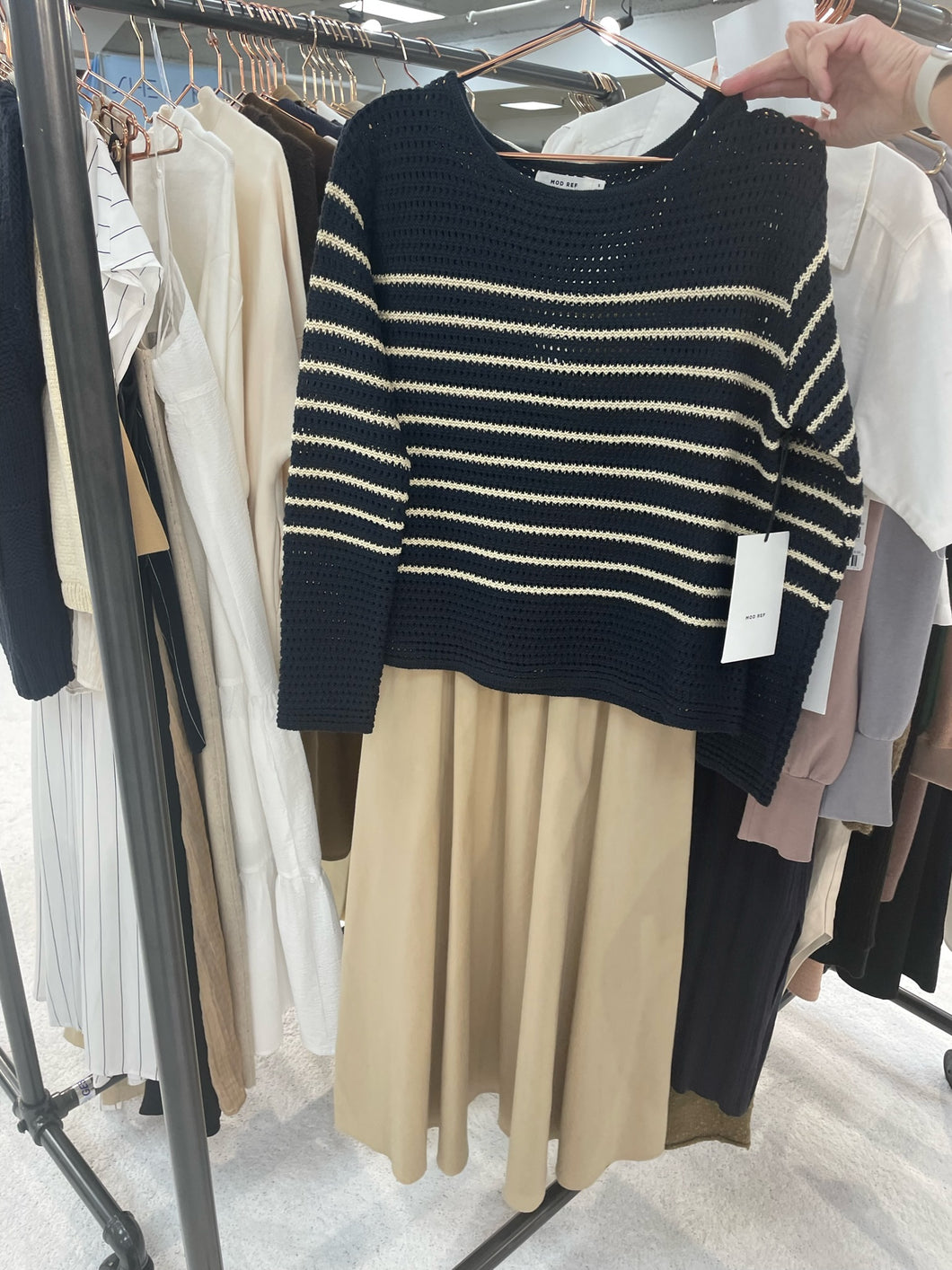 Cream and Navy Striped Sweater