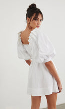 Load image into Gallery viewer, White Puff Sleeve Dress with Oversize Pleats
