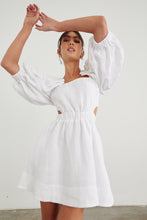 Load image into Gallery viewer, White Puff Sleeve Dress with Oversize Pleats
