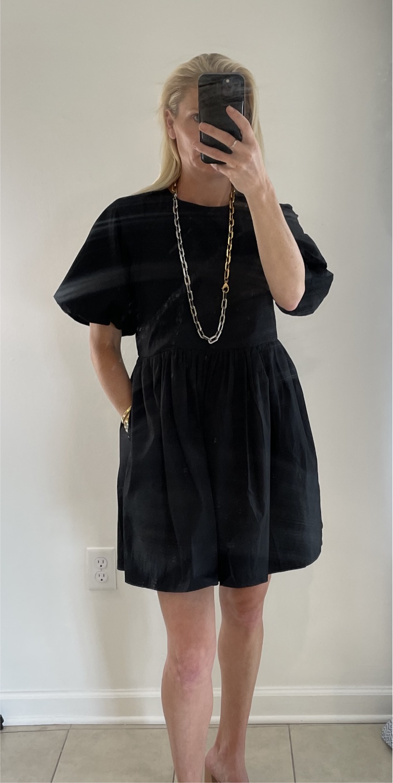 Black Puff Sleeve Poplin Dress