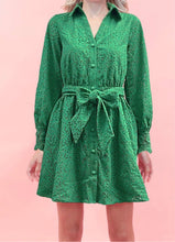 Load image into Gallery viewer, Kelly Green Long Sleeve Eyelet Dress
