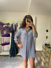 Load image into Gallery viewer, Blue and White Stripe linen and cotton Coverup
