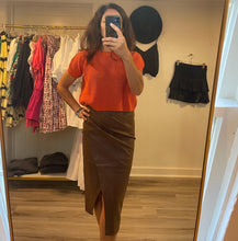Load image into Gallery viewer, Brown Faux Leather Midi Skirt
