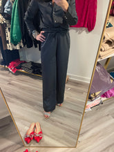 Load image into Gallery viewer, Charcoal Satin Drawstring Tuxedo Pants
