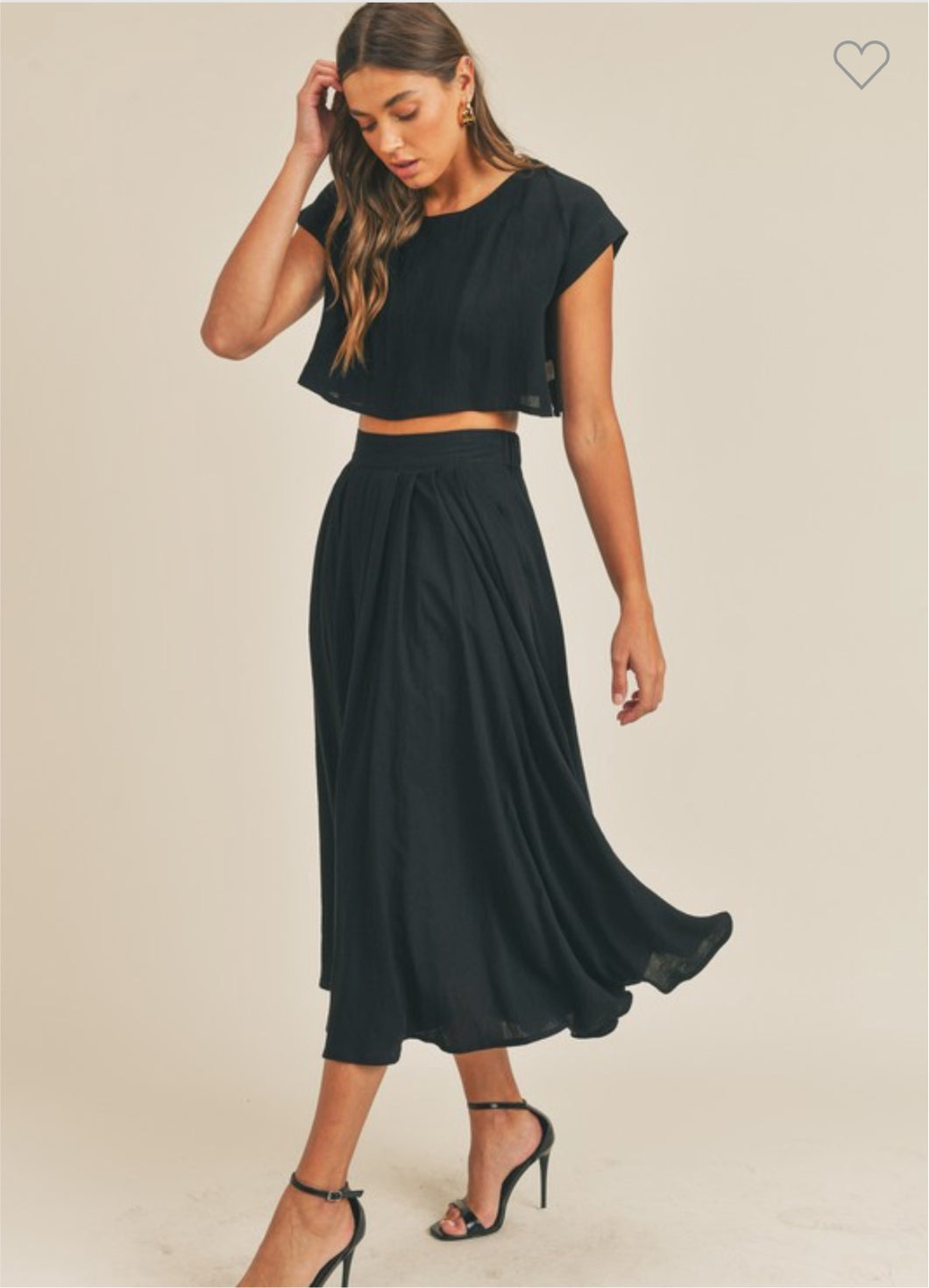 Black Linen Set with Crop Top and Skirt