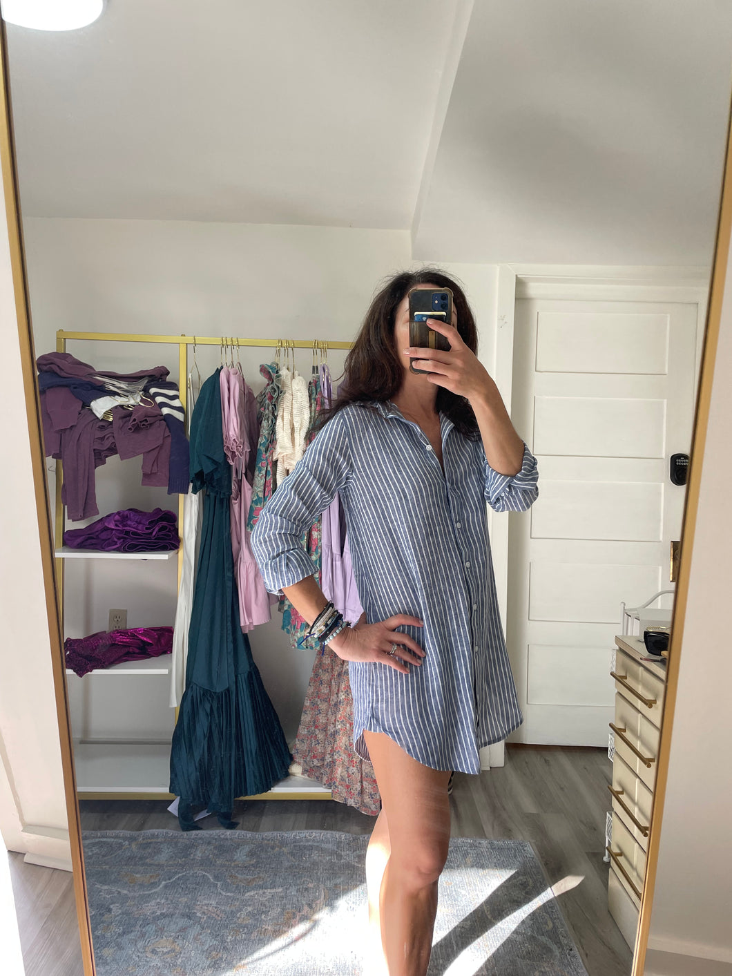 Blue and White Stripe linen and cotton Coverup
